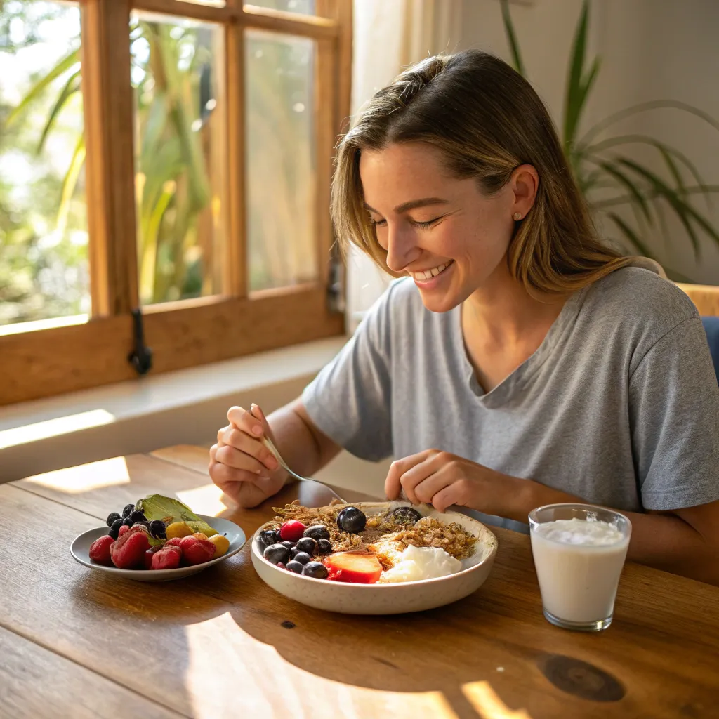 Emily Thompson enjoying a healthy breakfast